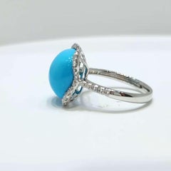 Vintage 6.9 Ct Sleeping Beauty Turquoise Diamond Ring in 18K White Solid Gold