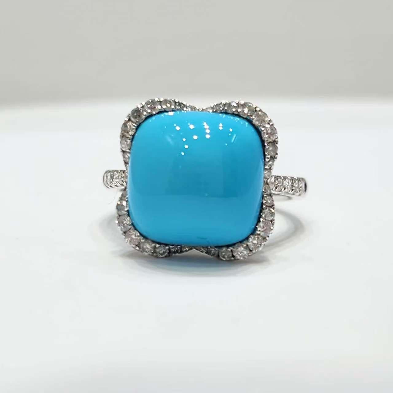 Vintage 6,9 Ct Dornröschen Türkis Diamant Ring in 18K Weiß massivem Gold im Zustand „Neu“ im Angebot in Hong Kong, HK
