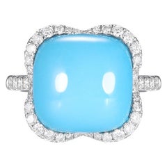 Vintage 6.9 Ct Sleeping Beauty Turquoise Diamond Ring in 18K White Solid Gold