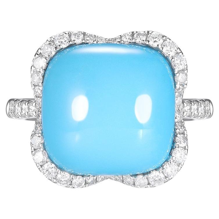Vintage 6,9 Ct Dornröschen Türkis Diamant Ring in 18K Weiß massivem Gold