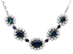 Collana vintage in oro bianco 14k con zaffiro da 6,90 carati e diamanti da 3,50 carati 1965