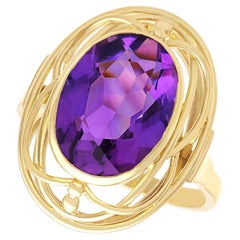 Vintage 6.91Ct Amethyst and 14k Yellow Gold Dress Ring 1940