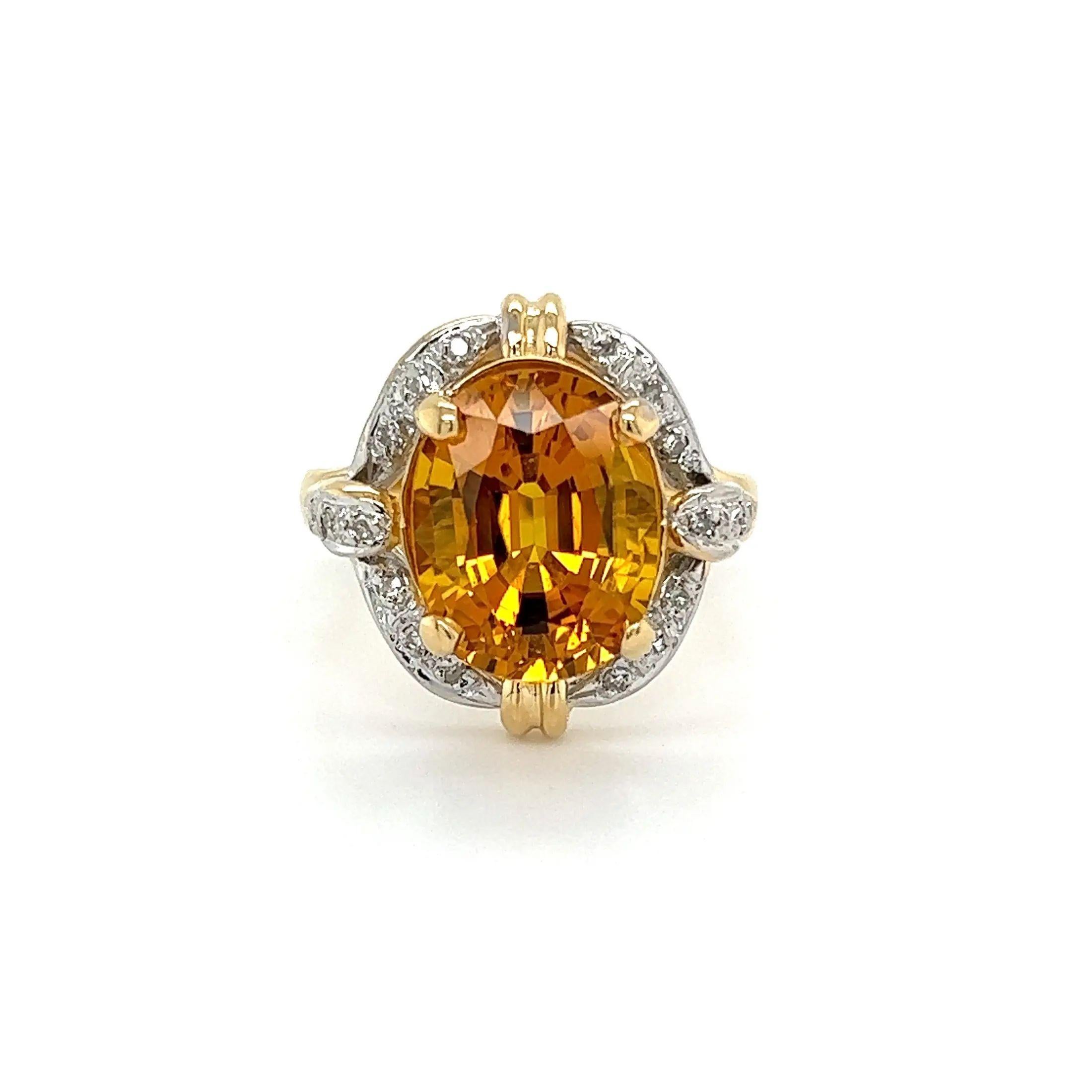 Mixed Cut Vintage 6.92 Carat Vivid Orange Yellow Sapphire and Diamond Ring For Sale