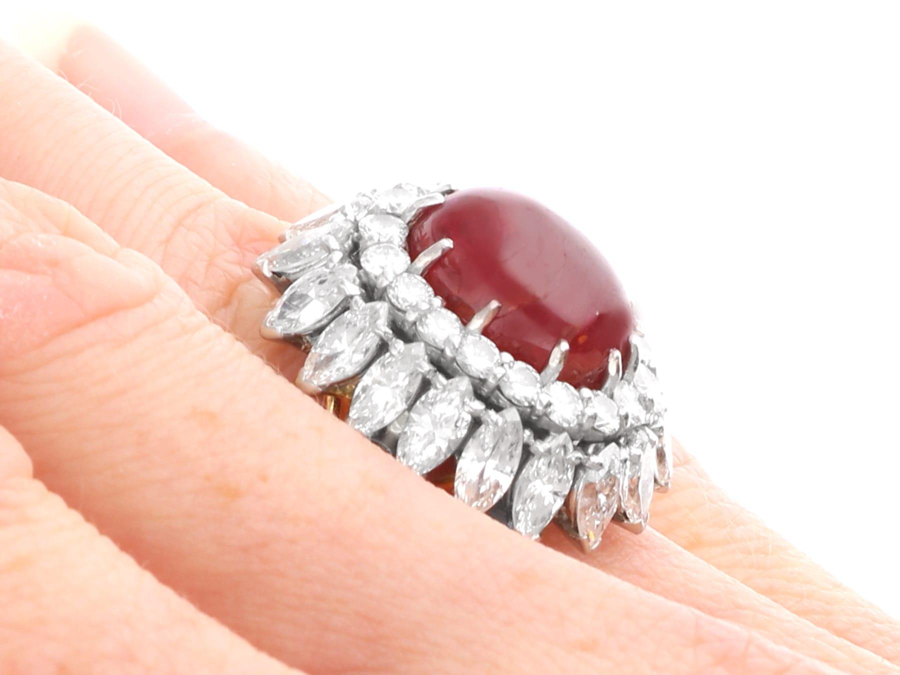 Vintage 6.95Ct Burmese Ruby and 4.80Ct Diamond, 18k Yellow Gold Ring Circa 1950 For Sale 5