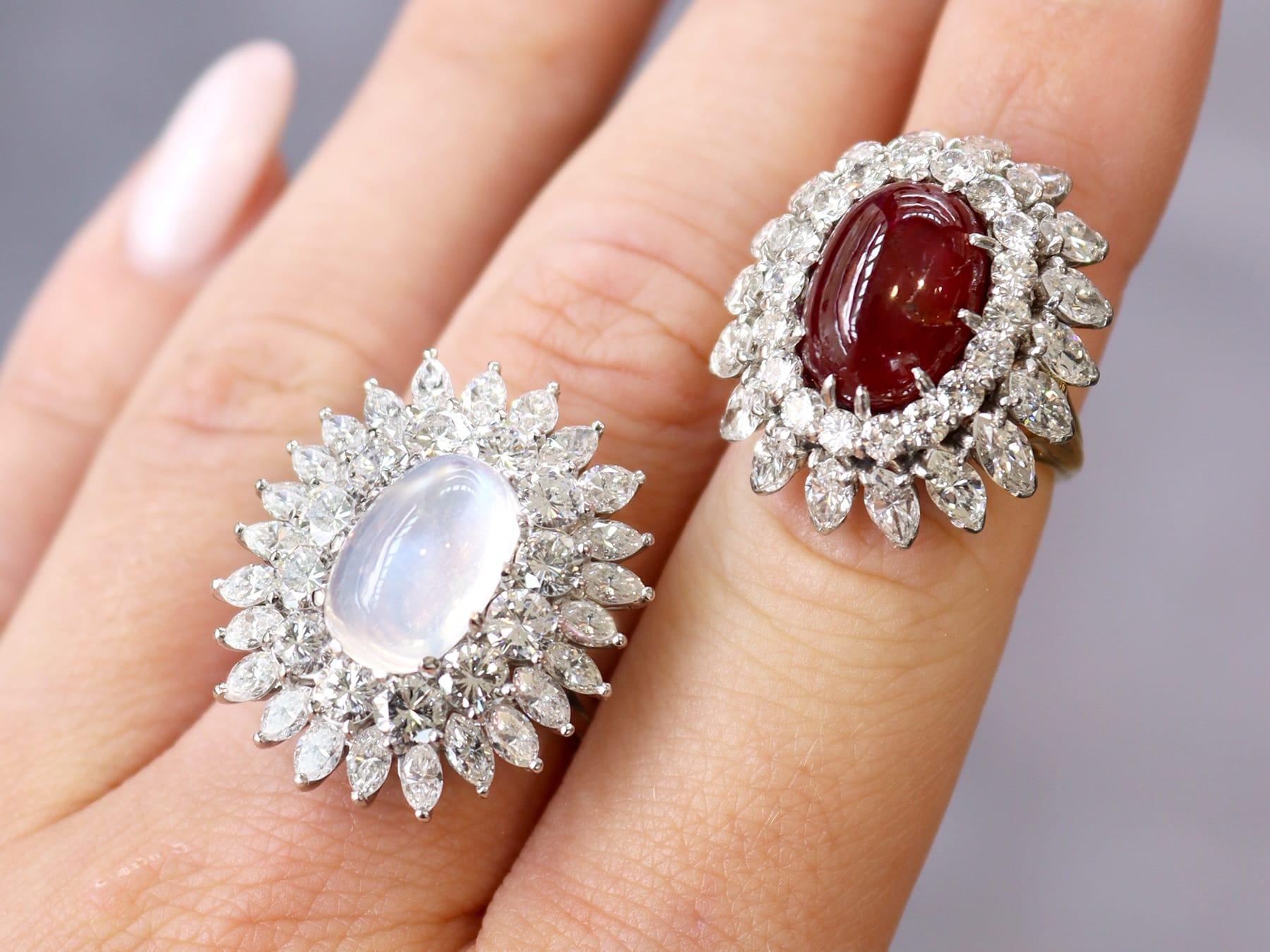 Cabochon Vintage 6.95Ct Burmese Ruby and 4.80Ct Diamond, 18k Yellow Gold Ring Circa 1950 For Sale