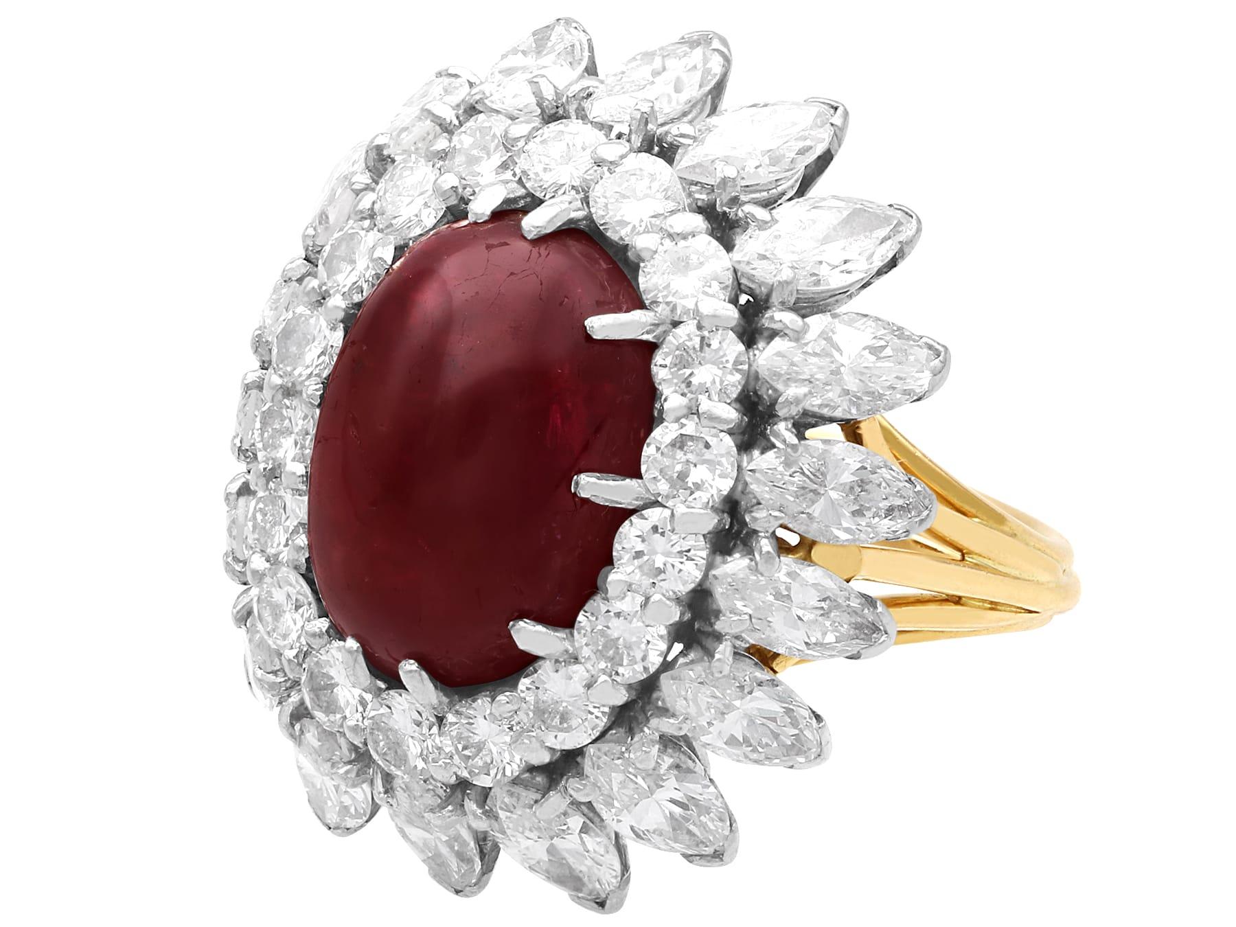 Women's or Men's Vintage 6.95Ct Burmese Ruby and 4.80Ct Diamond, 18k Yellow Gold Ring Circa 1950 For Sale