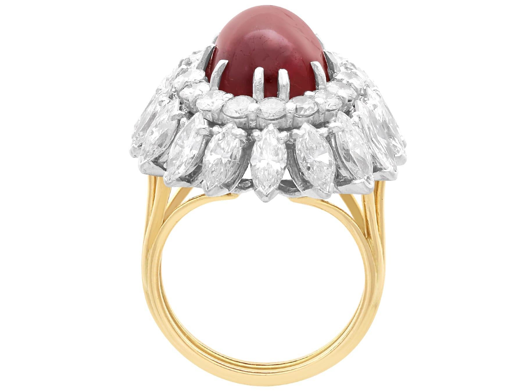 Vintage 6.95Ct Burmese Ruby and 4.80Ct Diamond, 18k Yellow Gold Ring Circa 1950 For Sale 2