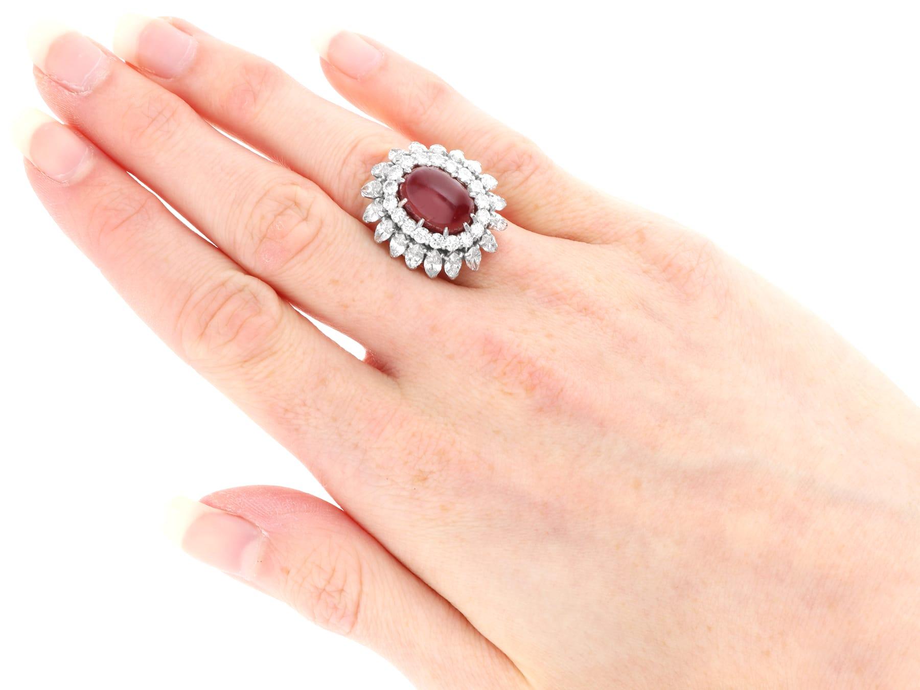 Vintage 6.95Ct Burmese Ruby and 4.80Ct Diamond, 18k Yellow Gold Ring Circa 1950 For Sale 4