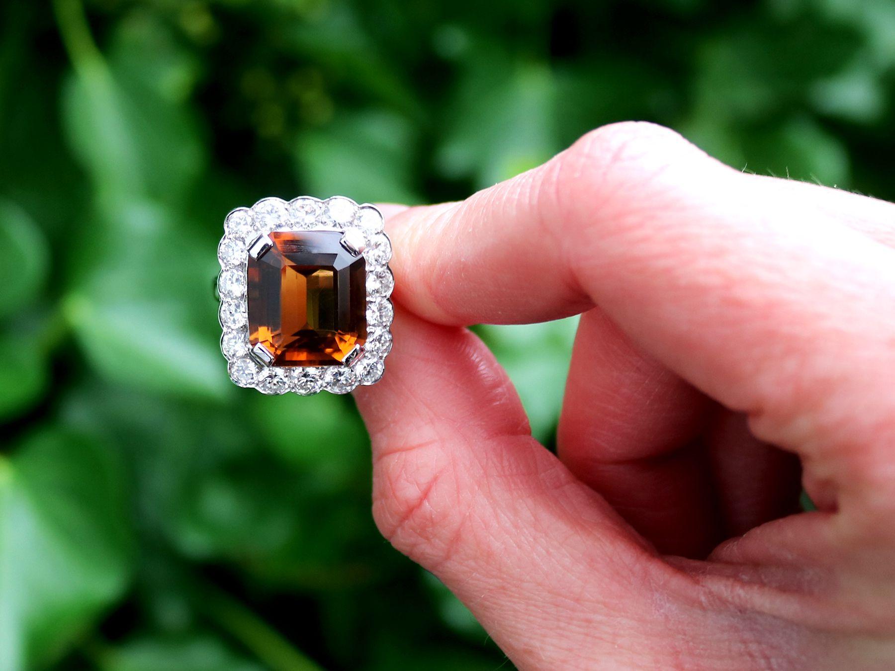 A stunning, fine and impressive 6.98 carat citrine and 2.54 carat diamond, platinum dress ring; part of our diverse vintage jewellery and estate jewelry collections.

This stunning, fine and impressive vintage gemstone ring has been crafted in