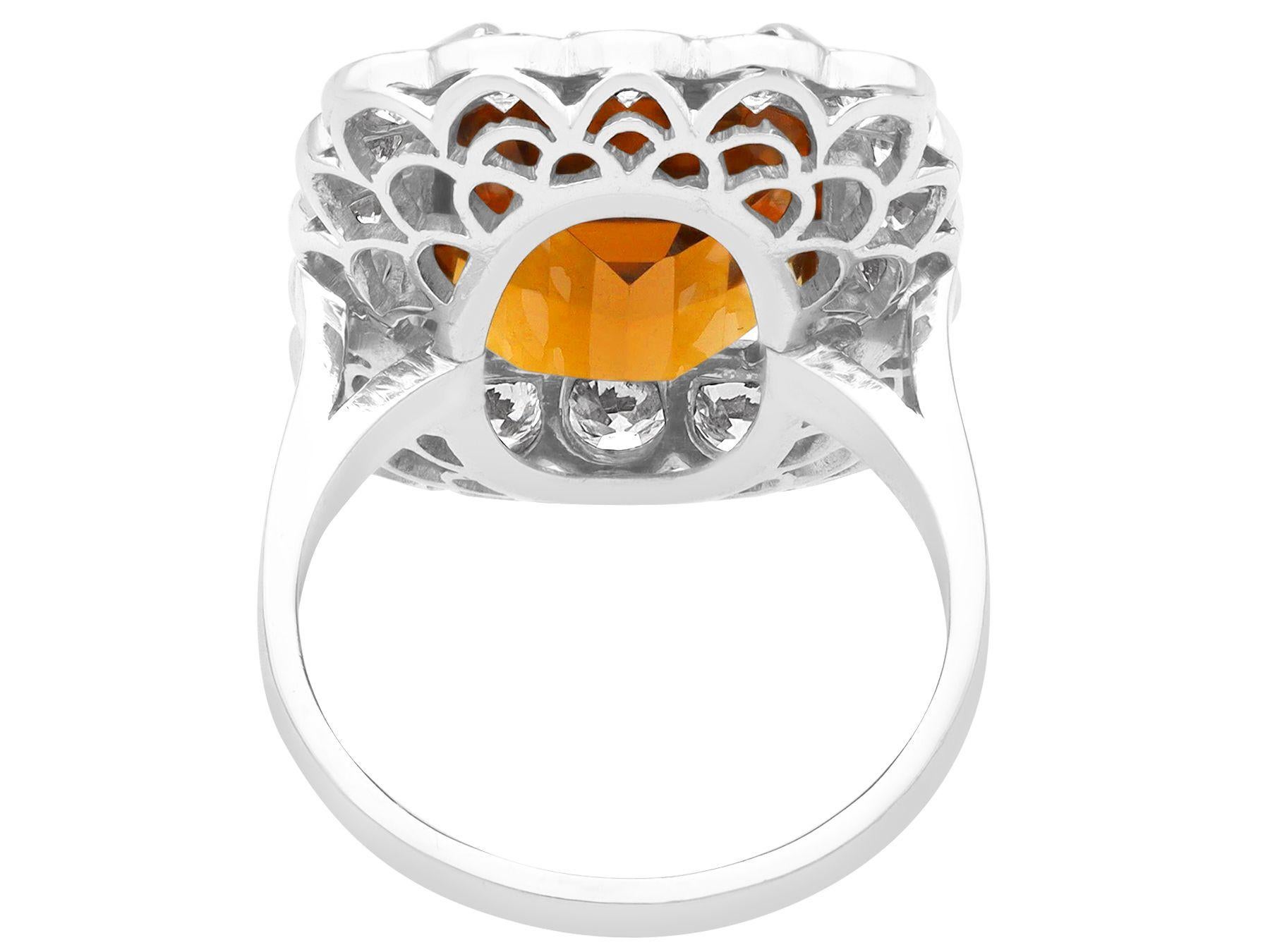 Vintage 6.98 Carat Citrine and 2.54 Carat Diamond Platinum Dress Ring In Excellent Condition For Sale In Jesmond, Newcastle Upon Tyne