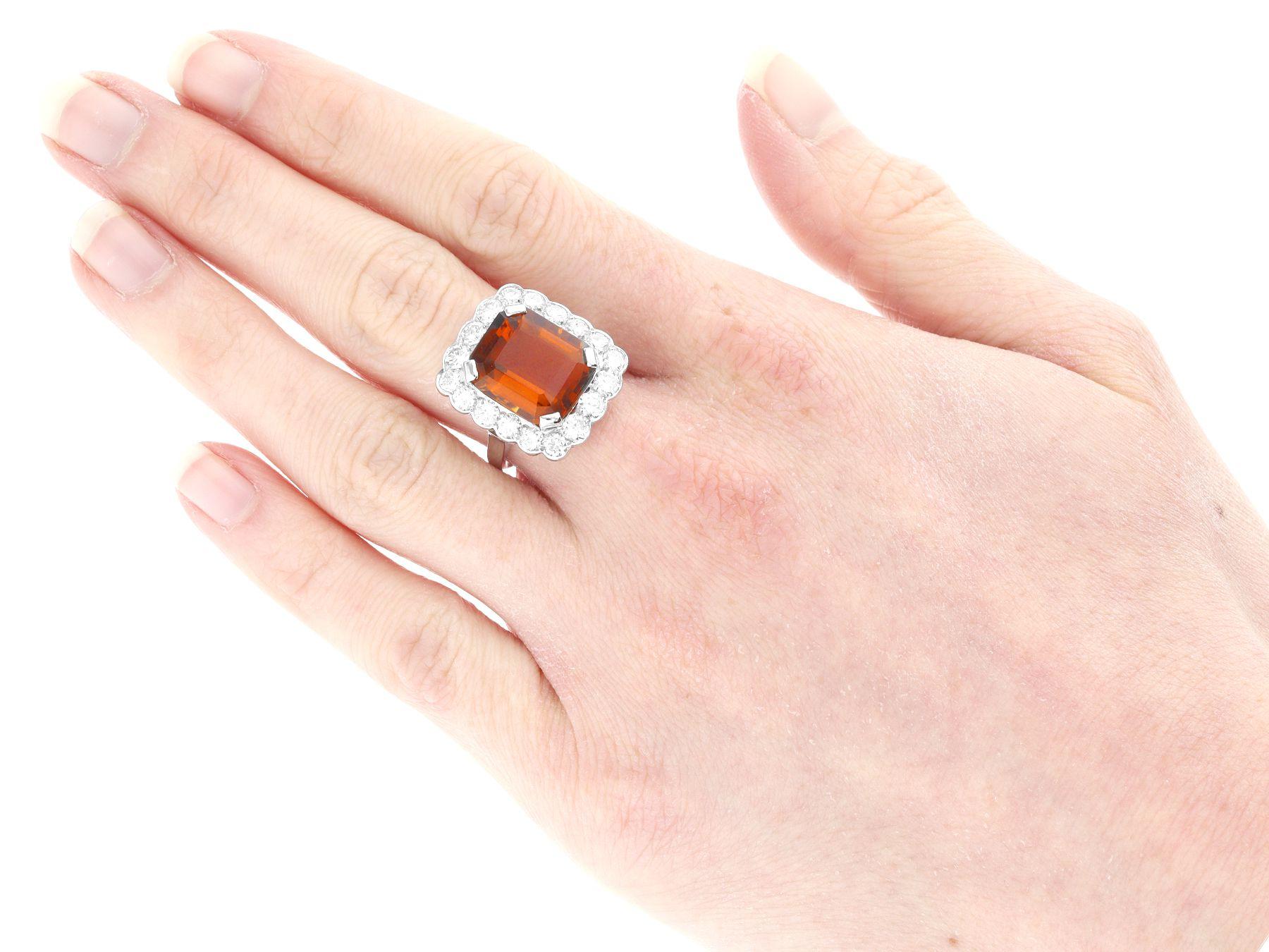 Vintage 6.98 Carat Citrine and 2.54 Carat Diamond Platinum Dress Ring For Sale 1