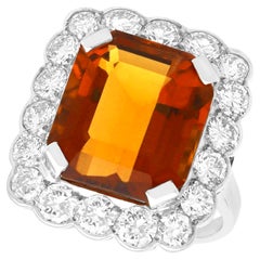 Anello d'epoca con citrino da 6,98 carati e diamante da 2,54 carati in platino