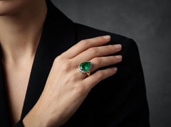 Vintage 6ct Natural Emerald & Diamond Cluster Ring, 18KT Gold