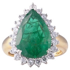 Vintage 6ct Natural Emerald & Diamond Cluster Ring, 18KT Gold