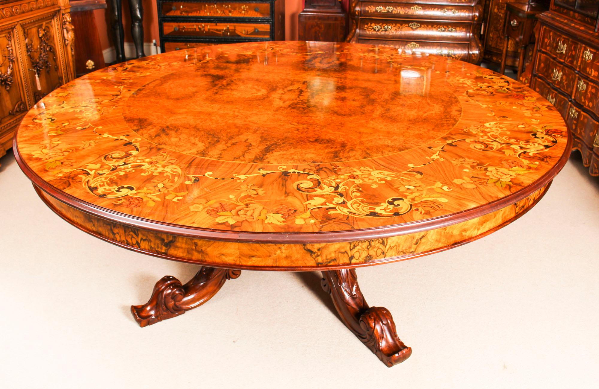 Vintage Round Marquetry Dining Table & 10 Chairs In Good Condition In London, GB