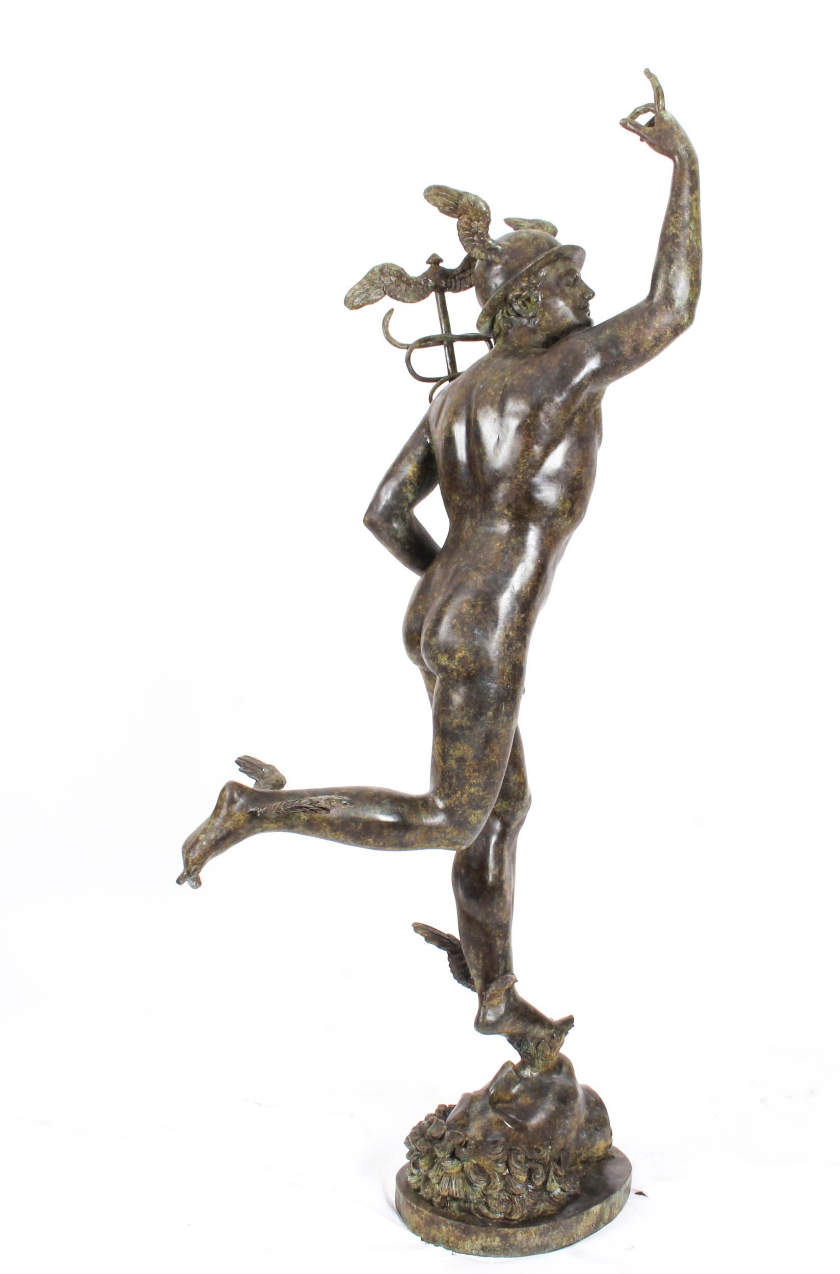 Große Vintage-Bronze-Skulptur von Mercury Hermes, 6 Fuß 6 Zoll, Vintage, 20. Jahrhundert im Angebot 7