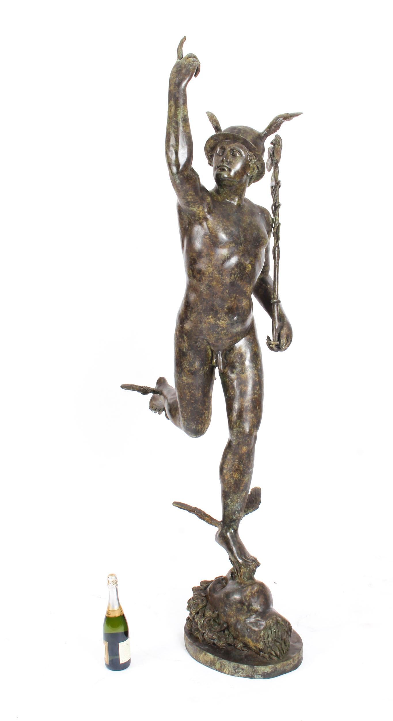 Große Vintage-Bronze-Skulptur von Mercury Hermes, 6 Fuß 6 Zoll, Vintage, 20. Jahrhundert im Angebot 12
