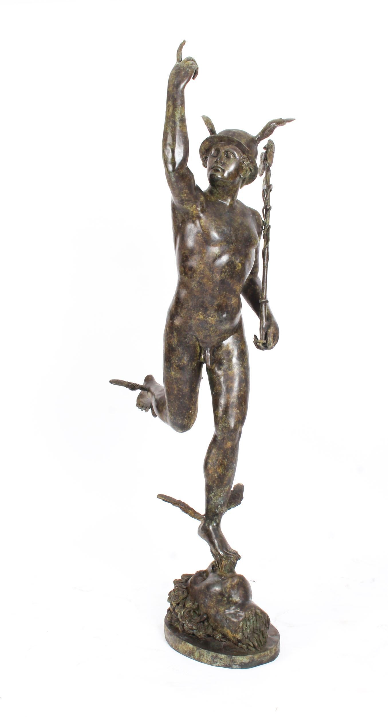 Große Vintage-Bronze-Skulptur von Mercury Hermes, 6 Fuß 6 Zoll, Vintage, 20. Jahrhundert im Angebot 13