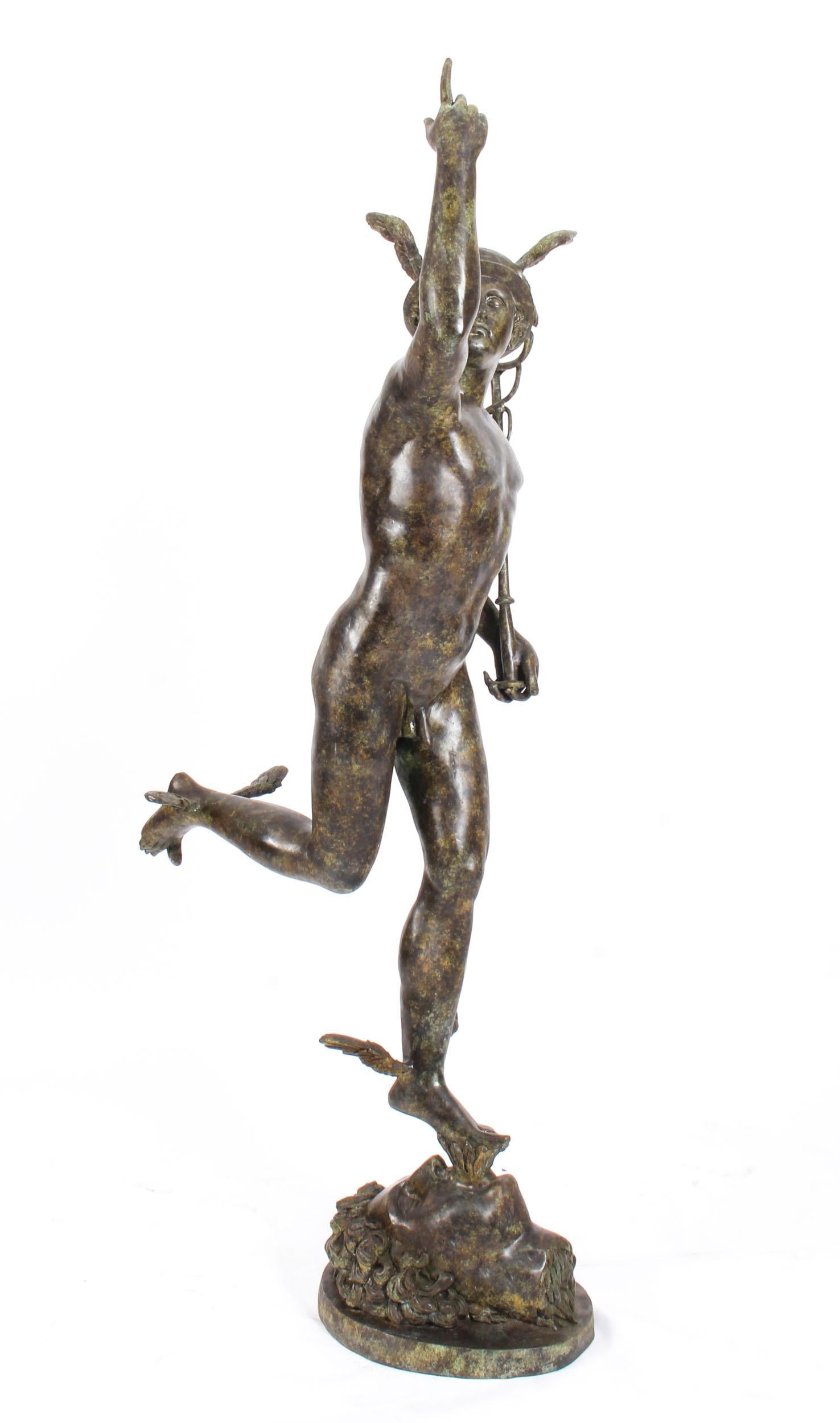 Große Vintage-Bronze-Skulptur von Mercury Hermes, 6 Fuß 6 Zoll, Vintage, 20. Jahrhundert im Angebot 1