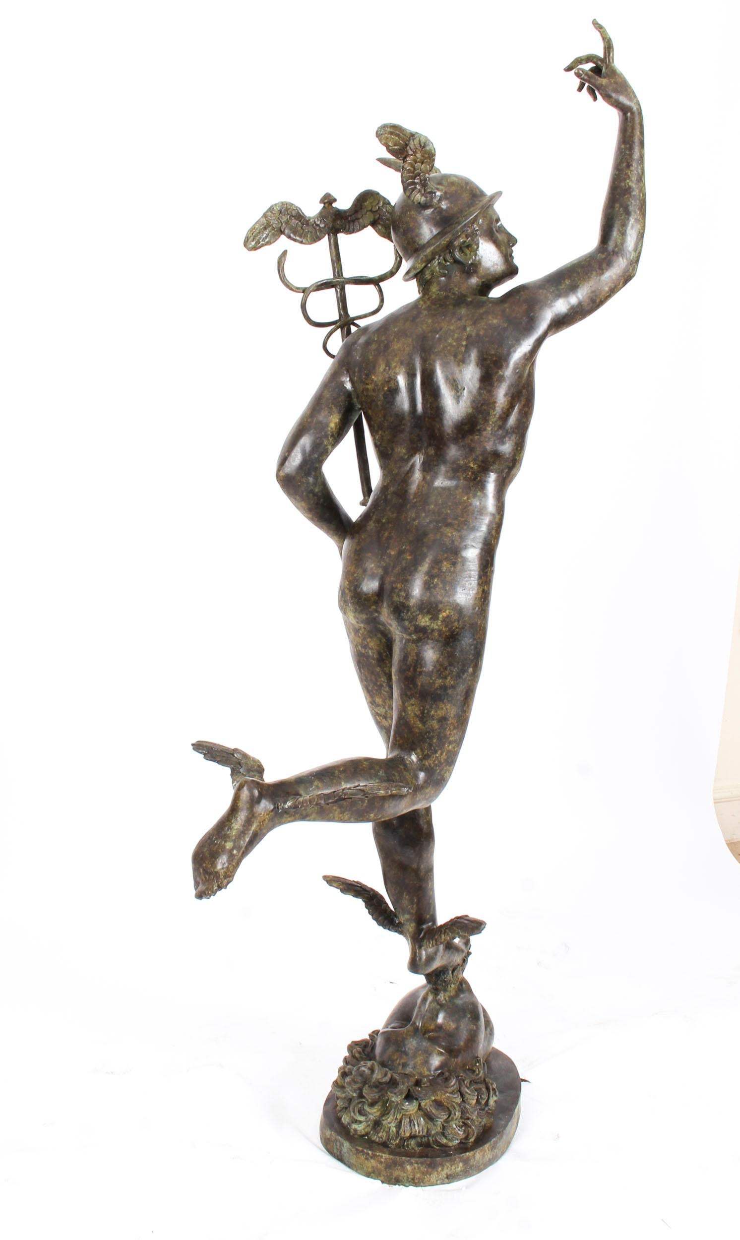 Große Vintage-Bronze-Skulptur von Mercury Hermes, 6 Fuß 6 Zoll, Vintage, 20. Jahrhundert im Angebot 3
