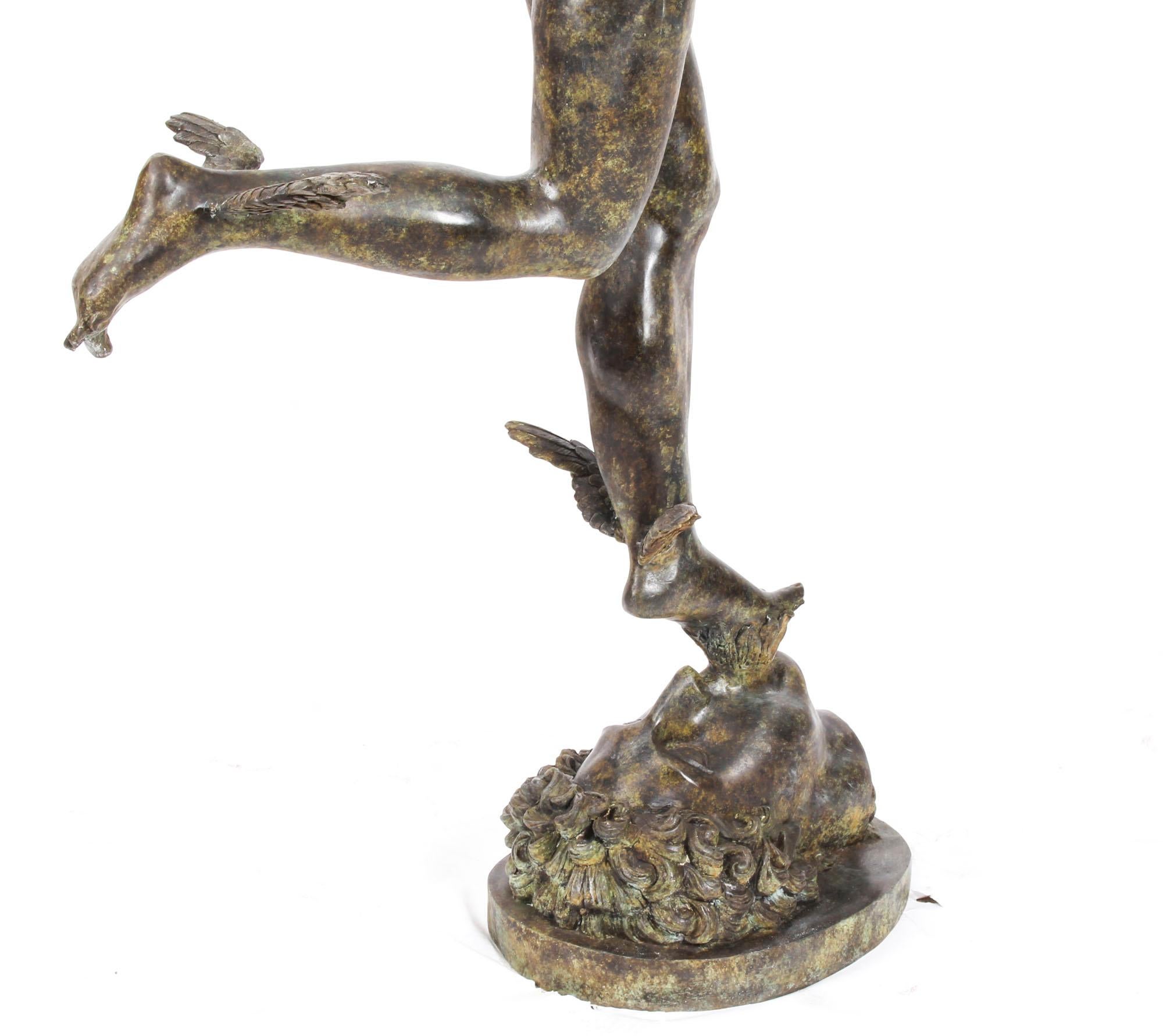 Große Vintage-Bronze-Skulptur von Mercury Hermes, 6 Fuß 6 Zoll, Vintage, 20. Jahrhundert im Angebot 4