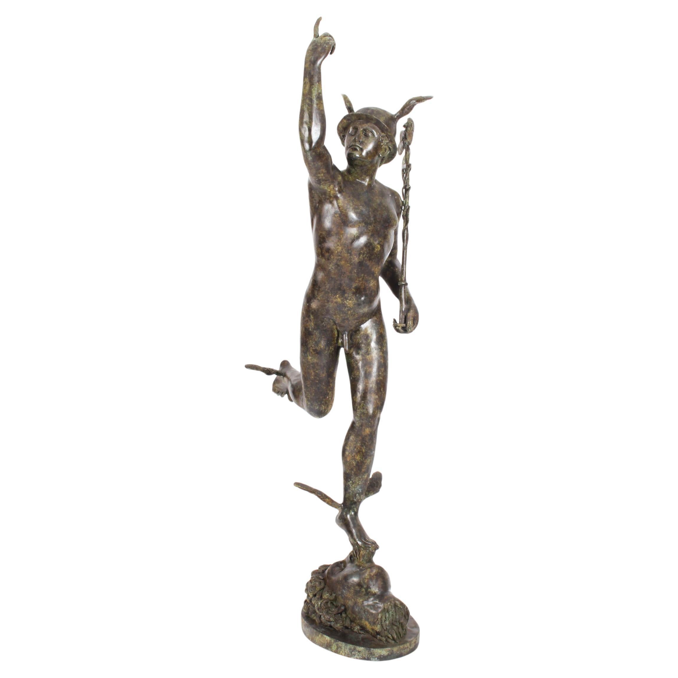 Große Vintage-Bronze-Skulptur von Mercury Hermes, 6 Fuß 6 Zoll, Vintage, 20. Jahrhundert im Angebot