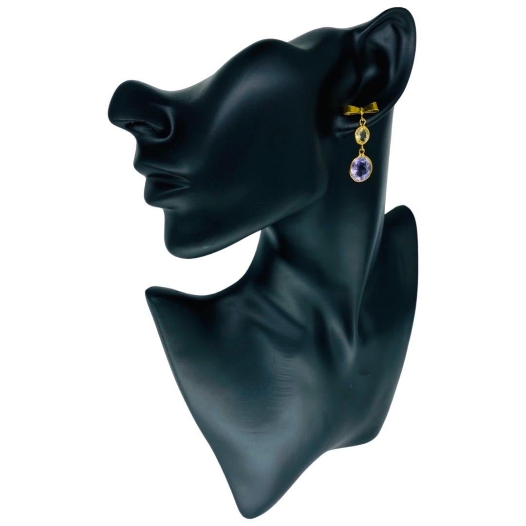 Boucles d'oreilles pendantes en or 18k avec nœud papillon en pierres précieuses Améthyste et Citrine 7 carats Bon état - En vente à Miami, FL