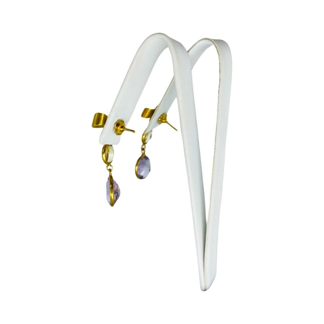 Vintage 7 Carat Amethyst and Citrine Gemstone Bow Tie Dangle Earrings 18k Gold For Sale 1