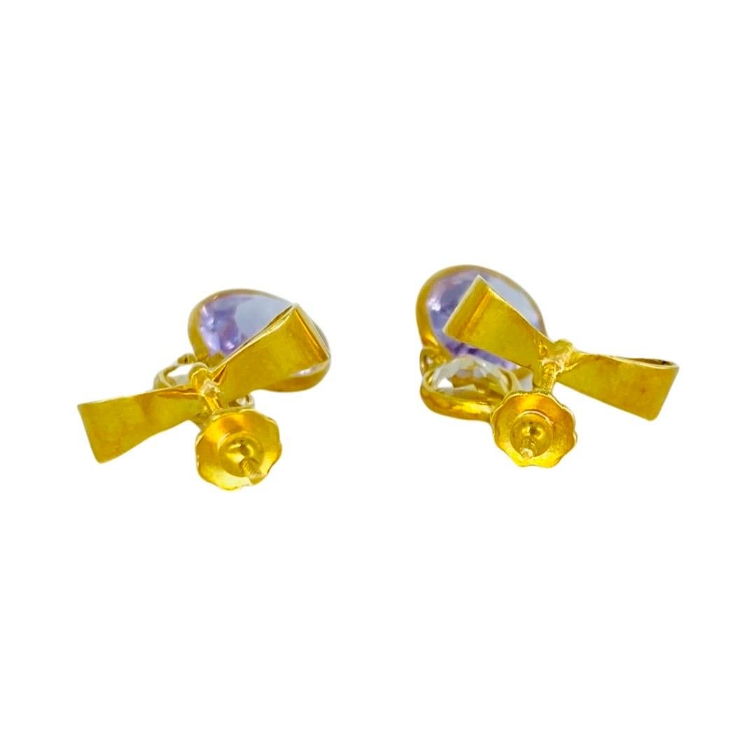 Boucles d'oreilles pendantes en or 18k avec nœud papillon en pierres précieuses Améthyste et Citrine 7 carats en vente 2