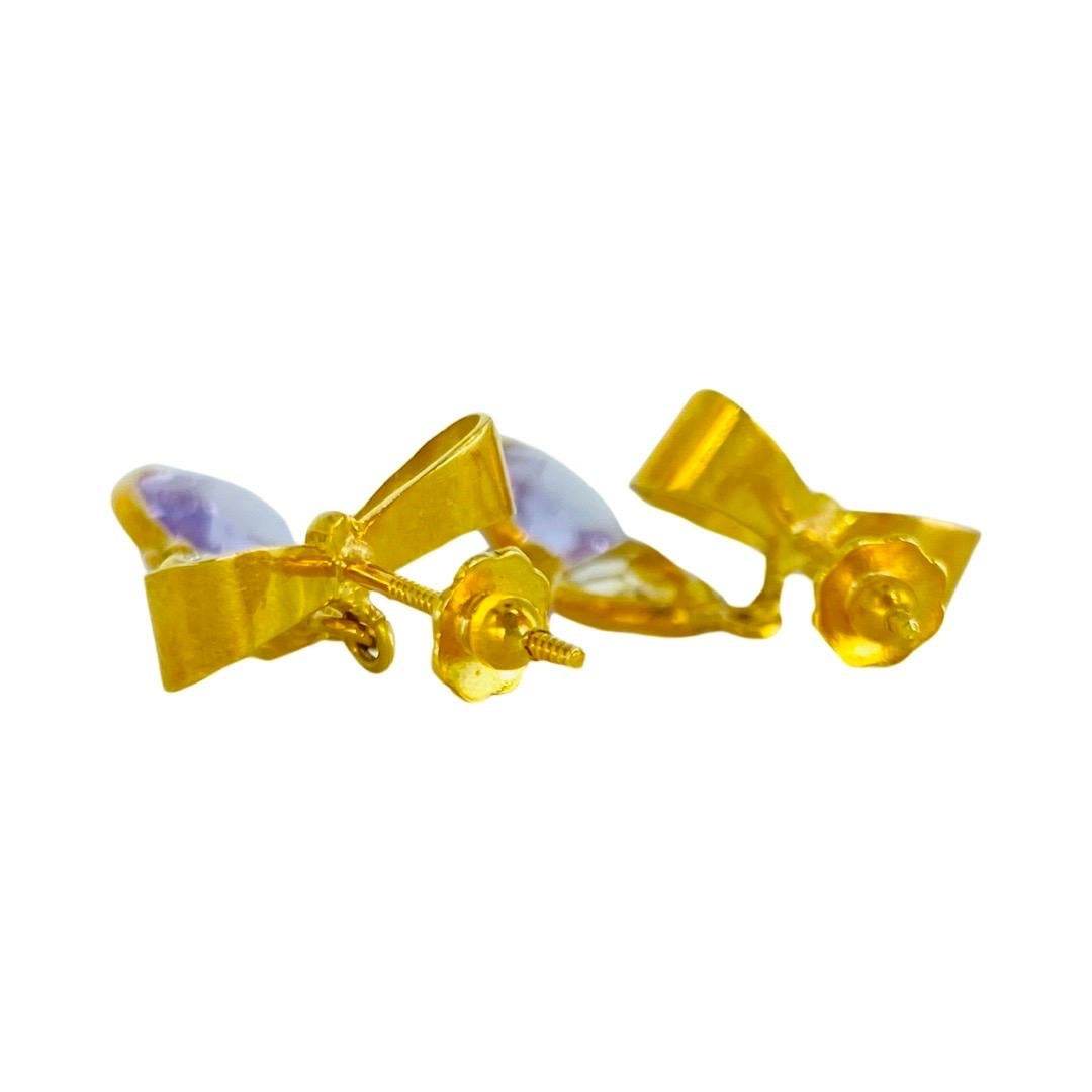 Boucles d'oreilles pendantes en or 18k avec nœud papillon en pierres précieuses Améthyste et Citrine 7 carats en vente 3