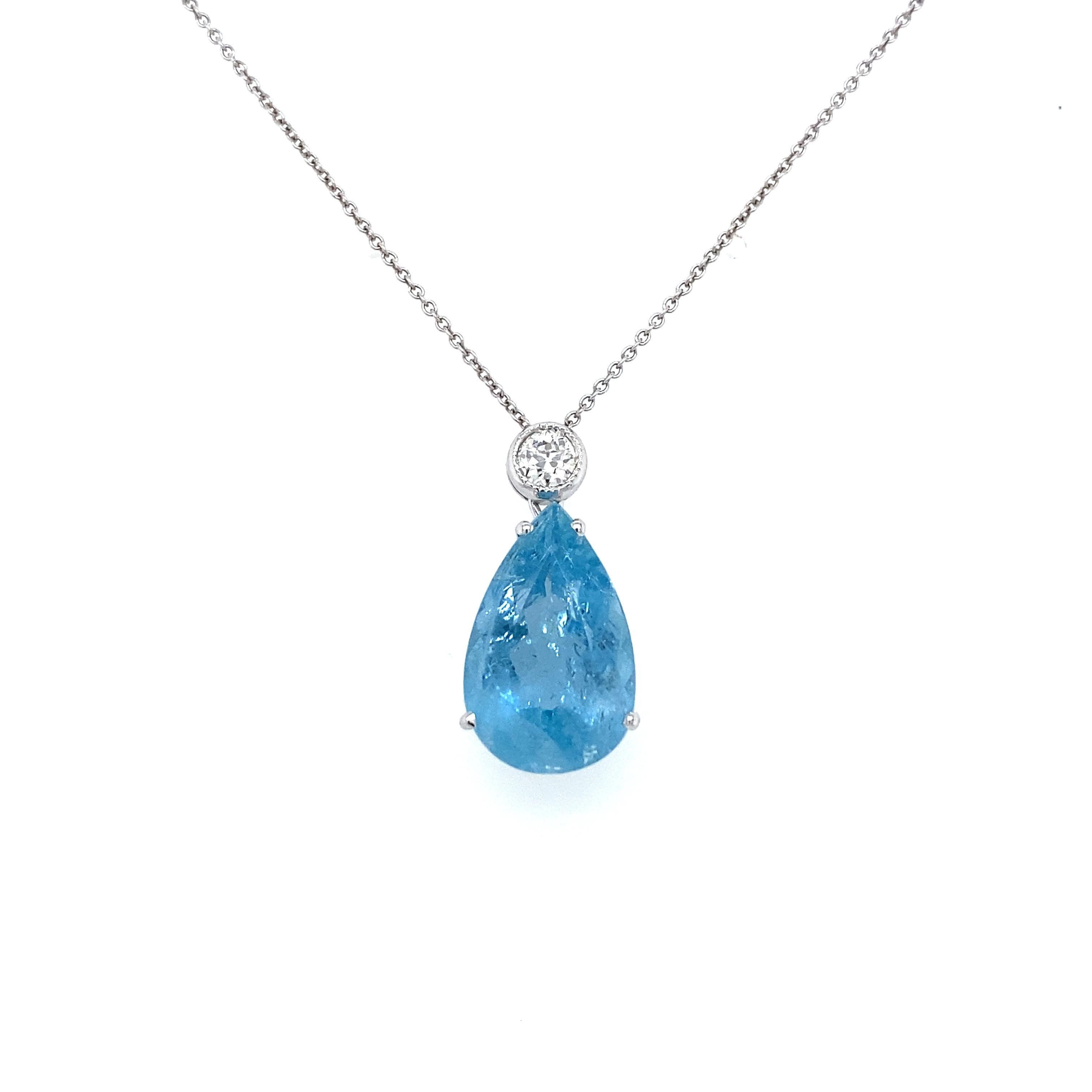 Pear Cut Vintage 7 Carat Aquamarine Diamond Pendant Necklace