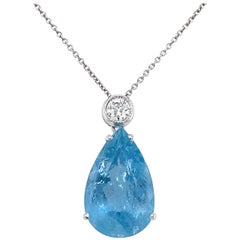 Vintage 7 Carat Aquamarine Diamond Pendant Necklace