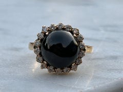 Vintage Black Star Diopside Cabochon Diamond Ring 18k