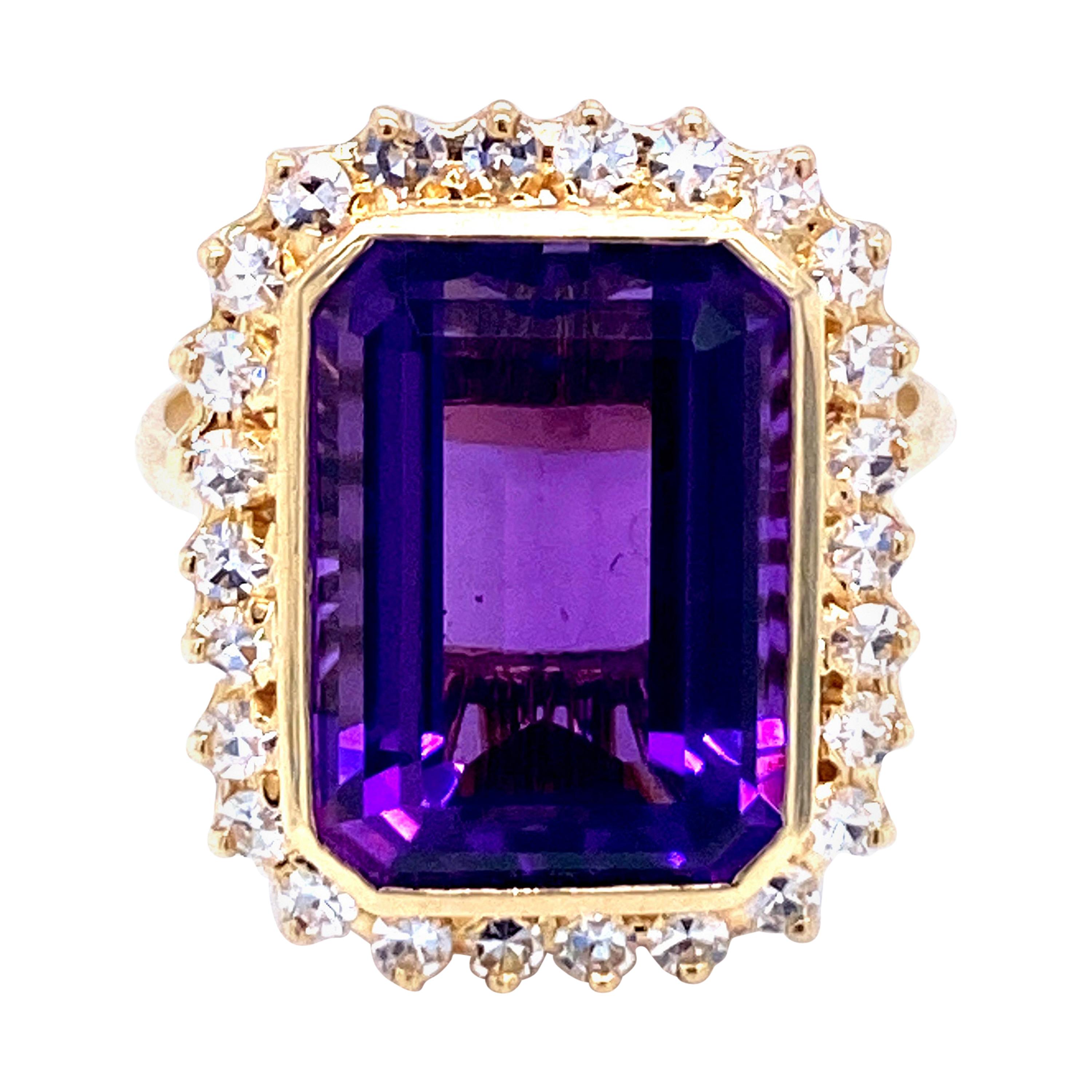 Vintage 7 Carat Russian Amethyst Diamond Ring