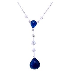 Vintage 7 Carat Sapphire Diamond Gold Pendant Necklace