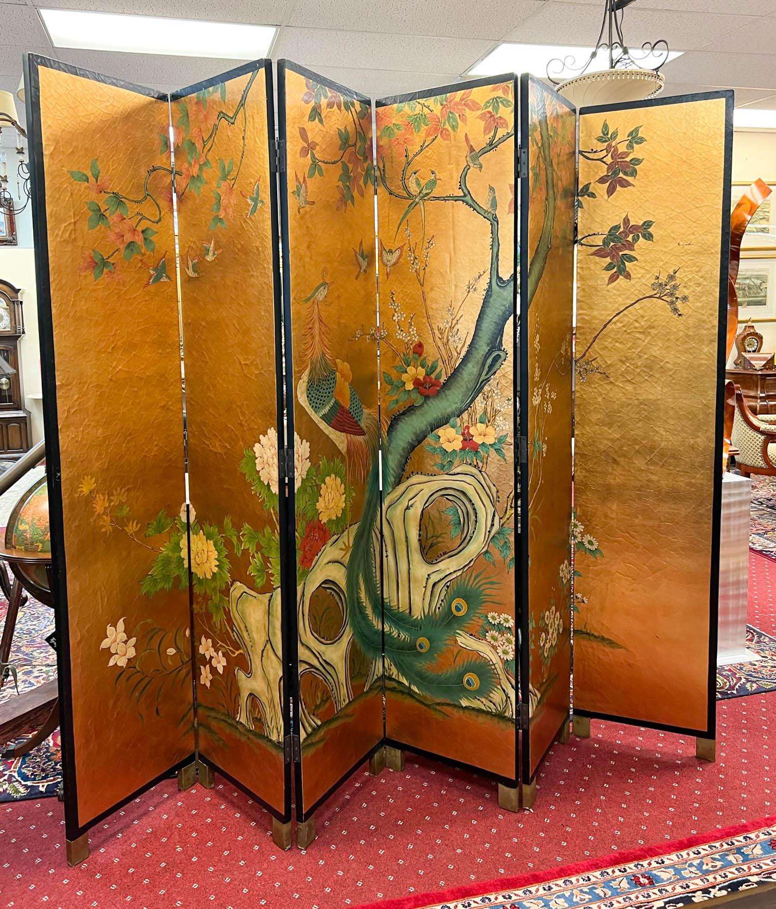Chinoiserie Vintage 7 Ft 6-Panel Asian Folding Screen/Room Divider For Sale