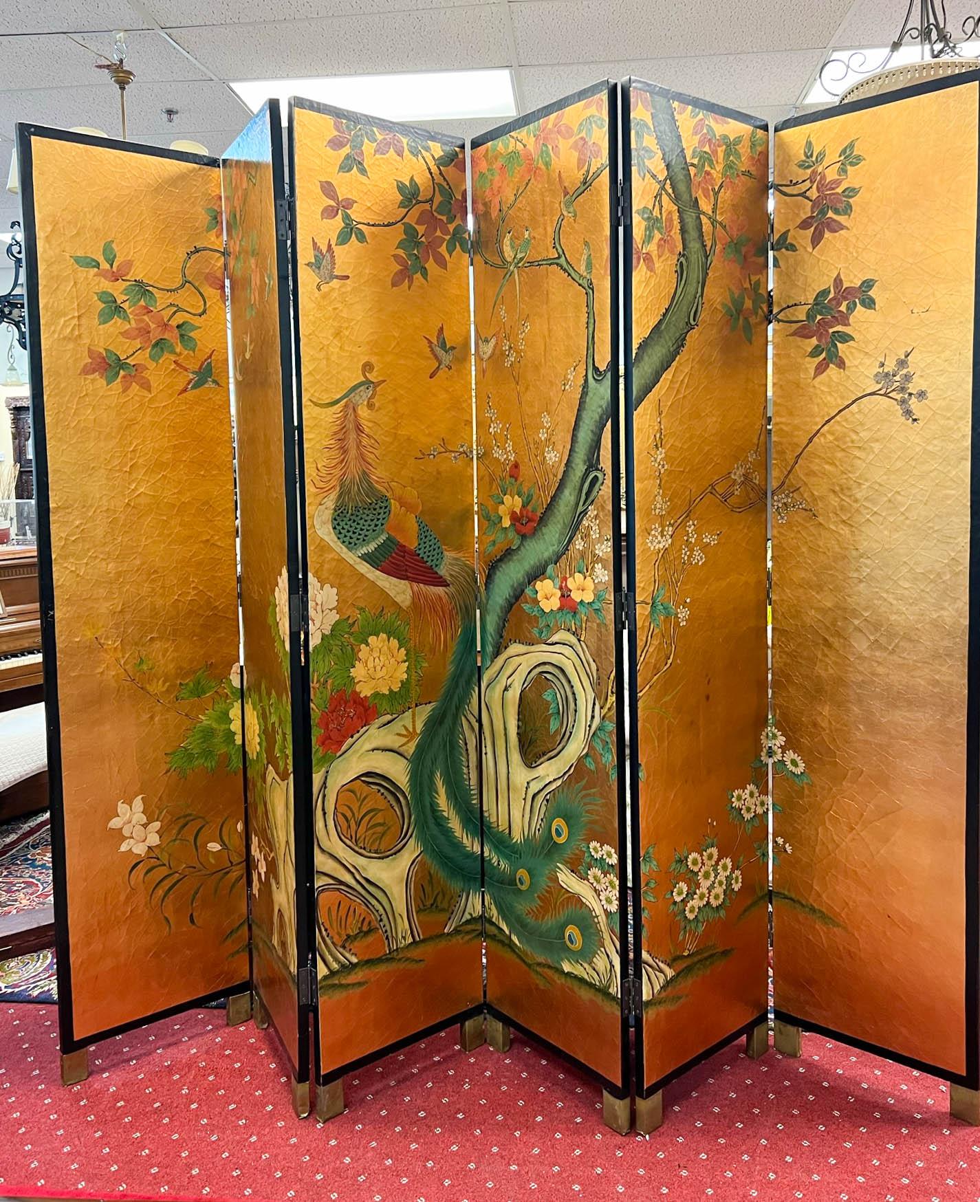 Late 20th Century Vintage 7 Ft 6-Panel Asian Folding Screen/Room Divider For Sale