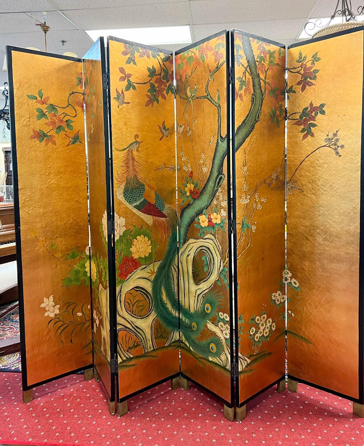 Late 20th Century Vintage 7 Ft 6-Panel Asian Folding Screen/Room Divider
