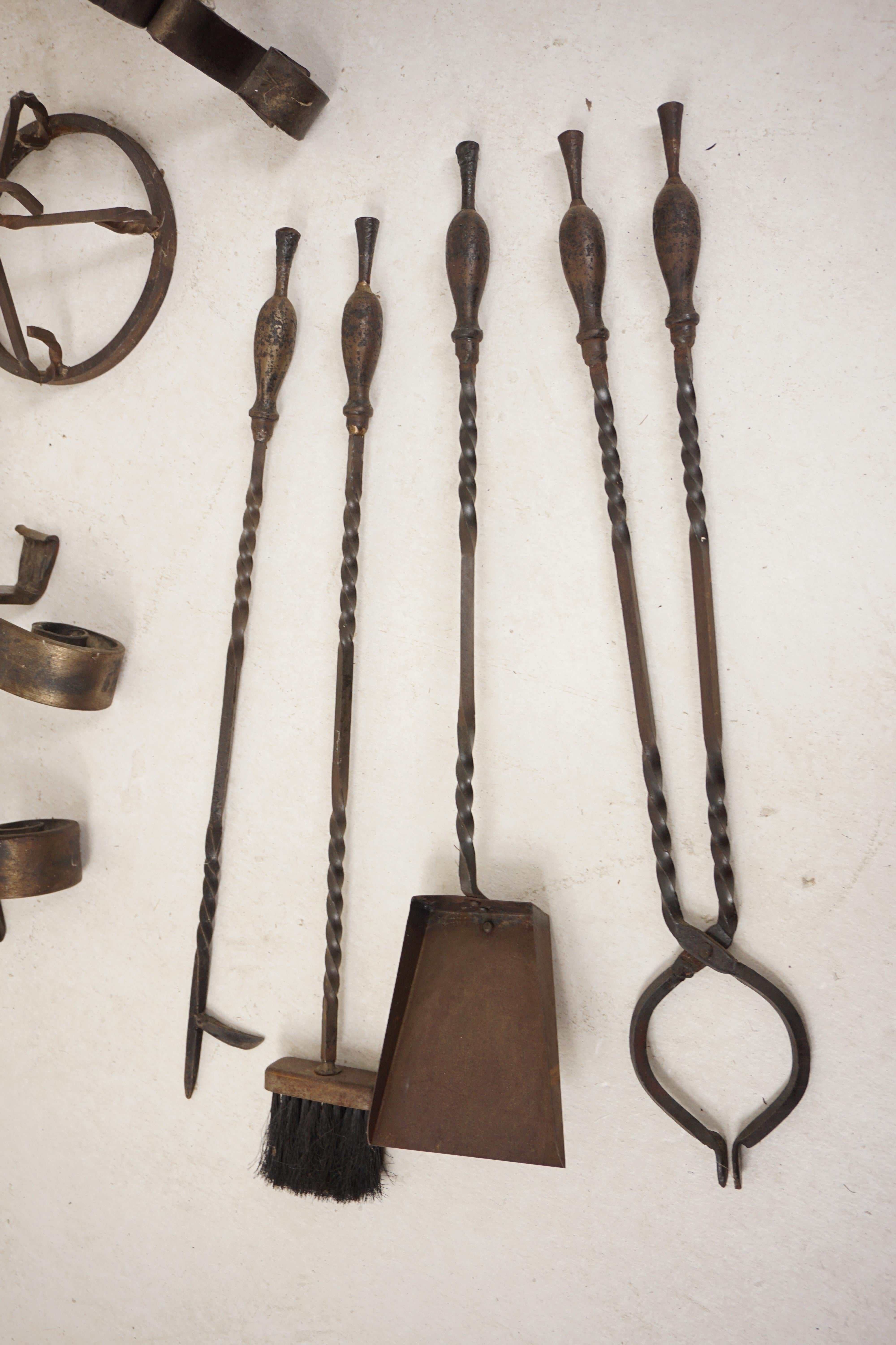 Vintage 7 Pc. Steel Fireplace Tools Set, American 1950, H901 For Sale 2