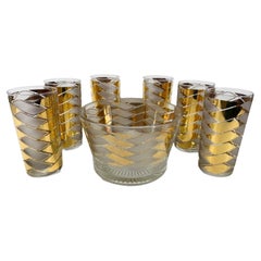 7teiliges Set aus 22 Karat Gold & mattierter Fischgrätenmuster-Eisschale, Set