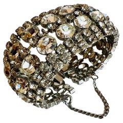 Retro 7 Rows Wide Rhinestone Silver Tone Glam Bracelet Safety Clasp