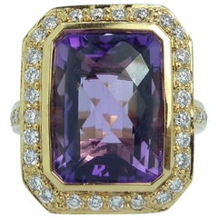 Vintage 7.0 Carat Amethyst Diamond Cluster Ring, 0.57 Carat Diamonds, Rose Gold