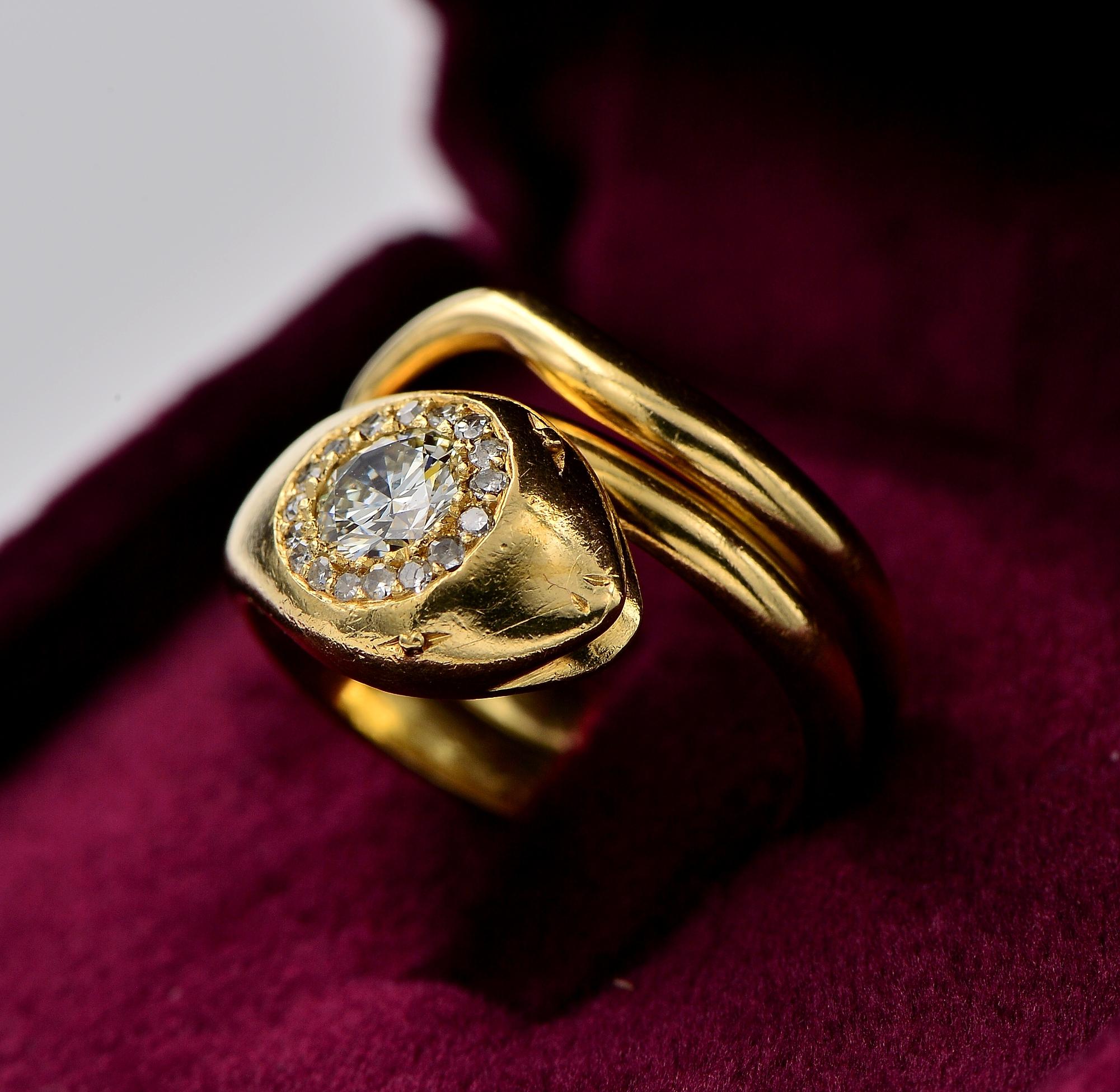 70 Karat Diamant-Ring mit gesprenkelter Schlange 18 Kt (Brillantschliff) im Angebot