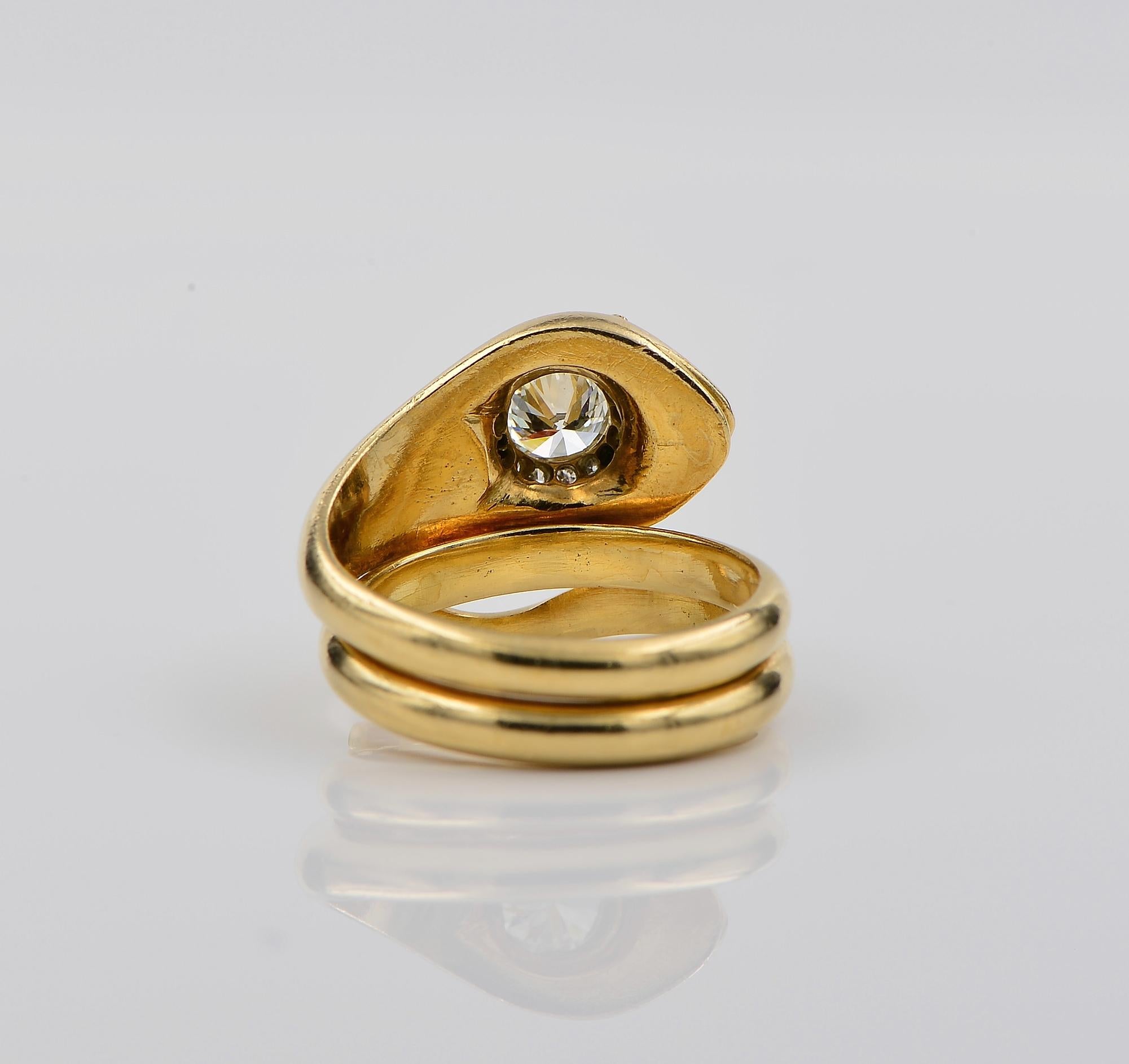 Women's or Men's Vintage .70 Ct Diamond Coiled Snake 18 Kt ring For Sale