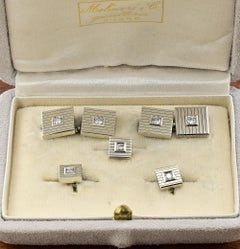 Vintage .70 Ct Diamond G VVS  Cufflinks Tuxedo Set 18 KT Gold