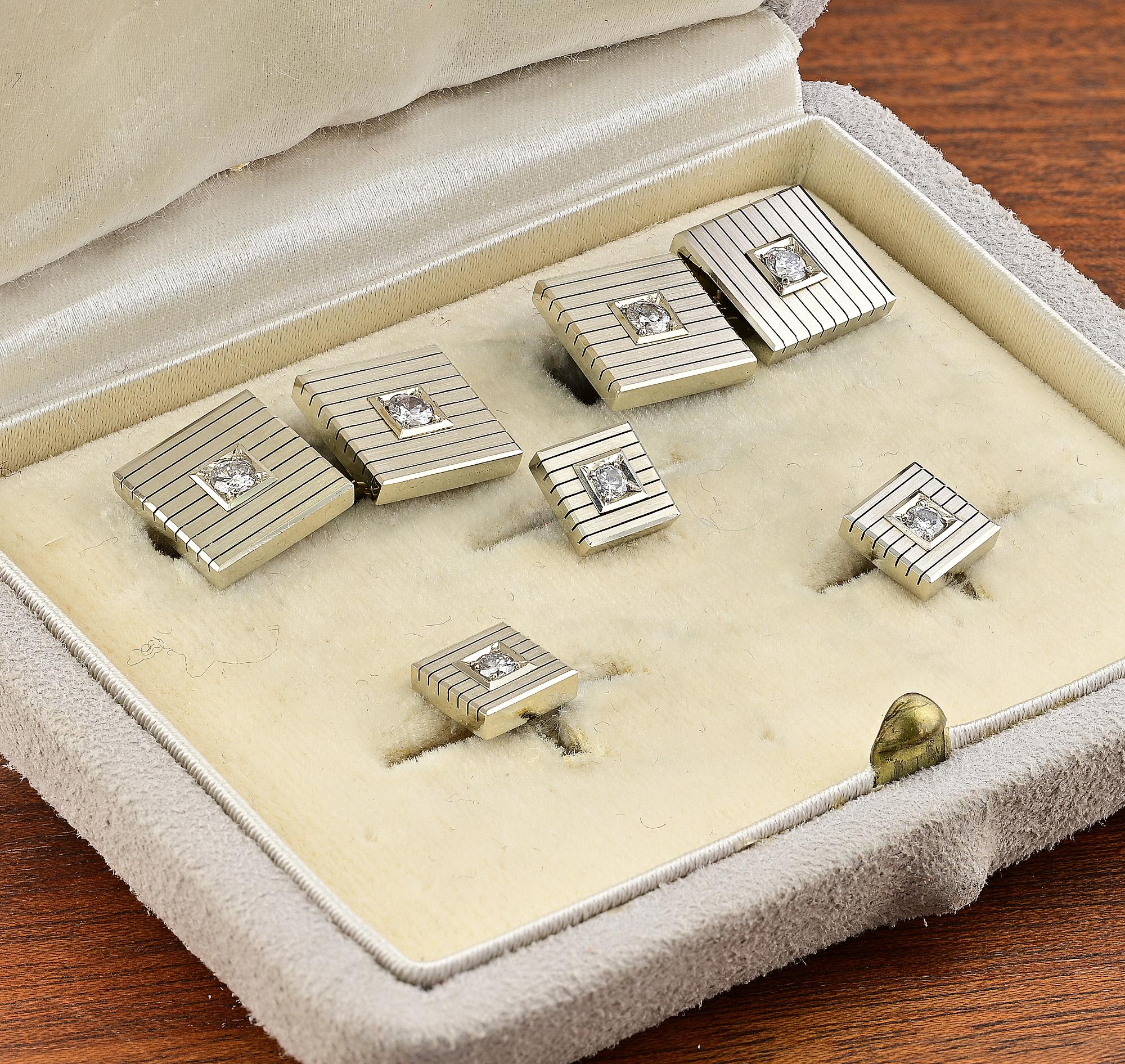 Vintage .70 Karat Diamant G VVS  Manschettenknöpfe Smoking-Set 18 KT Gold (Brillantschliff) im Angebot
