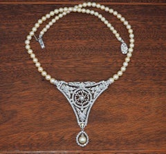Vintage 5.10 CT Diamond Pearl Rare Panel Necklace