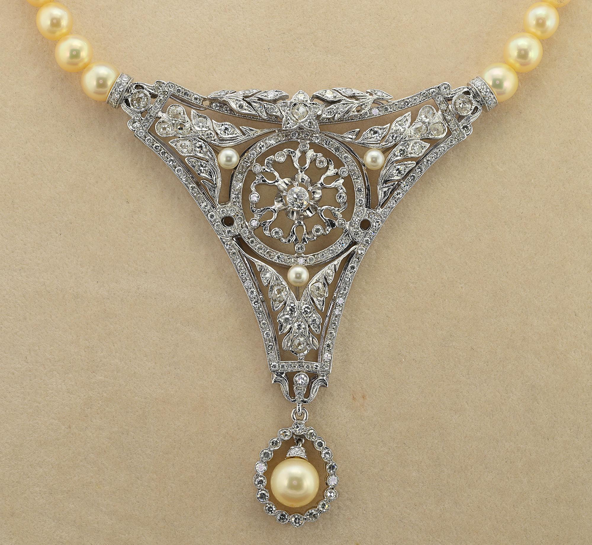 Retro Vintage 7.0 CT Diamond Pearl Rare Panel Necklace For Sale
