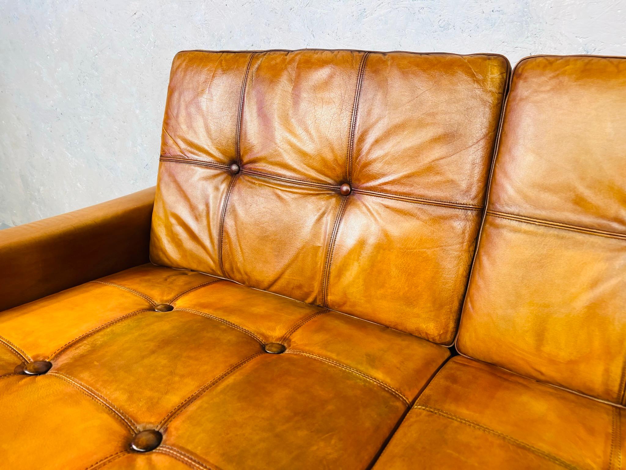 20th Century Vintage 70 s Danish Svend Skipper Leather Two Seater Sofa Light Tan #480