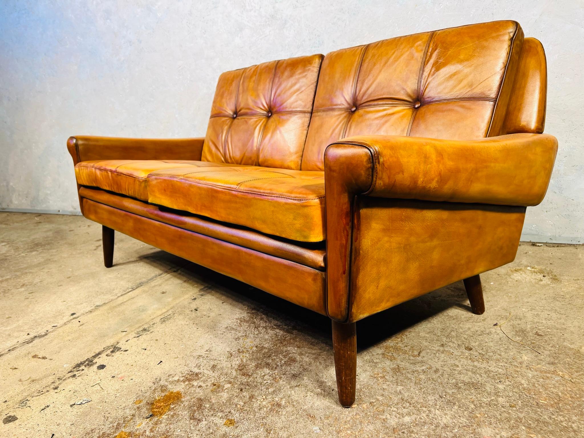 Vintage 70 s Danish Svend Skipper Leather Two Seater Sofa Light Tan #480 1